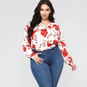 Floral Emotions Top - White/Combo  - Red Floral